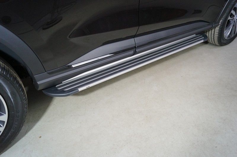 Пороги алюминиевые ТСС Slim Line Silver 1720 мм для Haval F7x I рестайлинг (2.0L 4WD) 2022-2026. Артикул HAVF7X22-24S