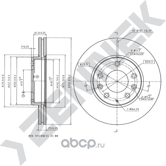 Диск тормозной передний MAZDA 6 GG/GY 02-08 (Zennek). Артикул DBD0166