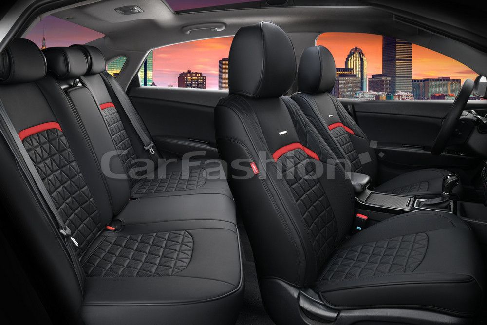 Комплект универсальных каркасных чехлов CarFashion 5D Boomerang Plus на сидения авто, цвет Красный/Черный. Артикул 27046