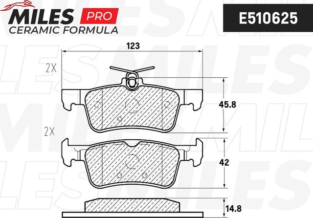 Тормозные колодки Miles (Керамика) задние для Peugeot 308 II 2013-2026. Артикул E510625