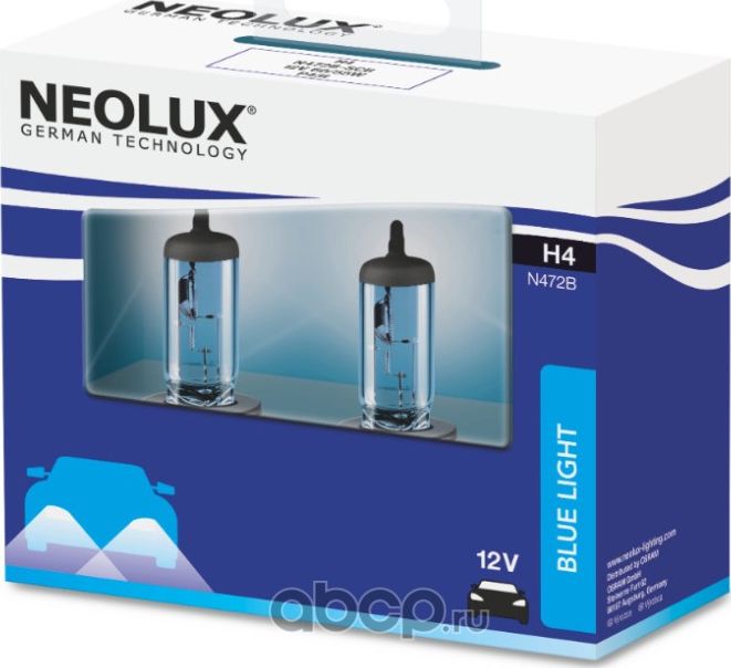 Лампа 12V H4 60/55W P43t 4000К 1650/1000лм бокс (2шт.) Blue Light NEOLUX. Артикул N472B2SCB