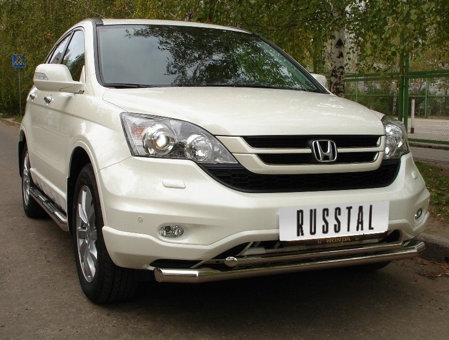 Защита RusStal переднего бампера d63/42 (секции) для Honda CR-V III 2009-2012. Артикул HNZ-000225