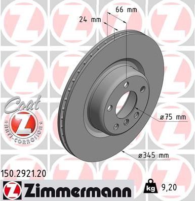 Тормозной диск Zimmermann Coat Z задний для BMW 2 F22 2012-2026. Артикул 150.2921.20