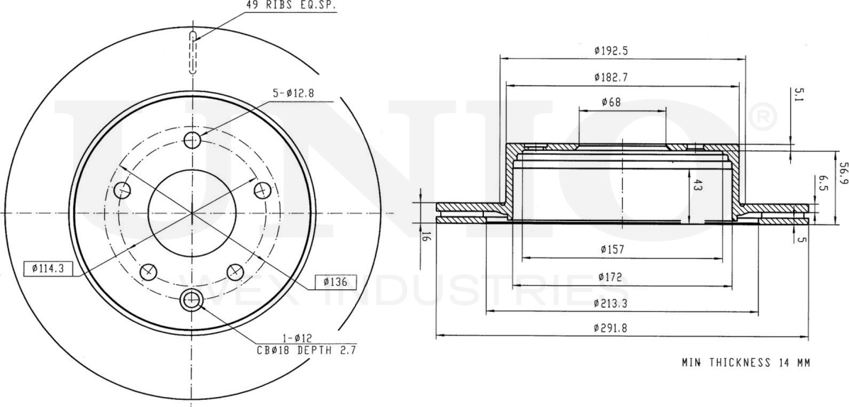 Диск тормозной (Unio). Артикул BRD-20036