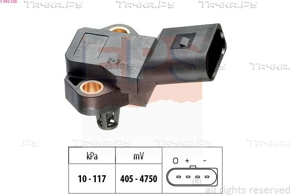Датчик абсолютного давления (ДАД, MAP) EPS Made in Italy - OE Equivalent для Volkswagen Bora 2002-2005. Артикул 1.993.105