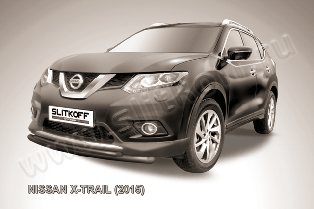 Защита Slitkoff переднего бампера d57+d42 двойная короткая для Nissan X-Trail T32 2015-2026 Черная. Артикул NXT15-004B