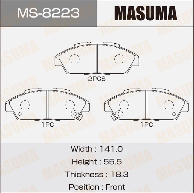 Тормозные колодки Masuma передние для Honda Accord V 1993-1998. Артикул MS-8223