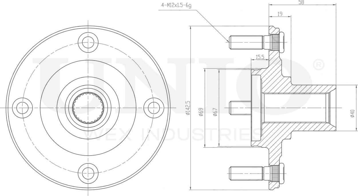 Ступица колеса (Unio). Артикул HUB-20173