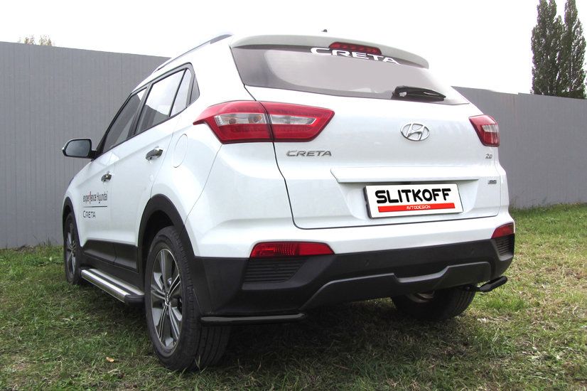 Защита Slitkoff задняя d42 уголки для Hyundai Creta 4WD 2016-2021 Черная. Артикул HCRET4WD013B