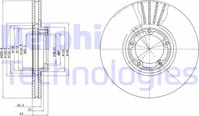 Тормозной диск Delphi передний для Ford Transit IV 1991-1994. Артикул BG3366