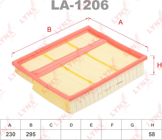 Воздушный фильтр LYNXauto. Артикул LA-1206