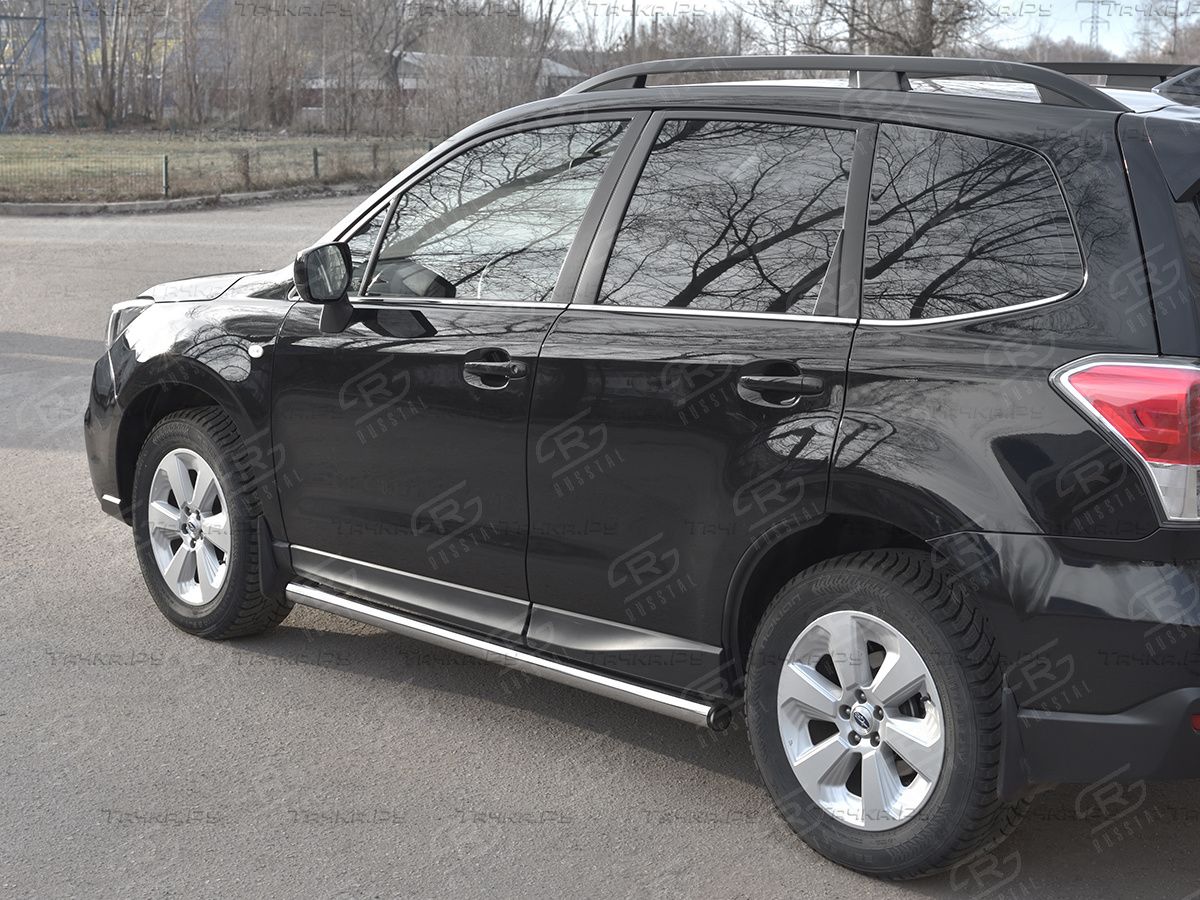Защита порогов RusStal труба d63 (вариант 2) для Subaru Forester IV рестайлинг 2 2016-2018. Артикул SUFT-0033482