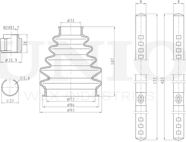 Пыльник ШРУС, комплект (Unio). Артикул DUC-30037K