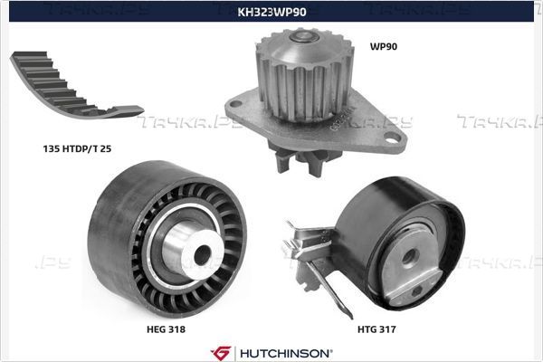 Помпа (водяной насос) с комплектом ремня ГРМ Hutchinson. Артикул KH 323WP90