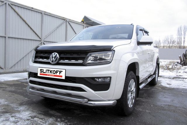 Защита Slitkoff переднего бампера d76+d57 двойная для Volkswagen Amarok I рестайлинг 2016-2026. Артикул VWAM16-002