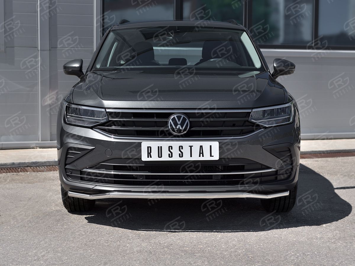 Защита RusStal переднего бампера d42 волна для Volkswagen Tiguan II рестайлинг 2020-2026 (кроме R-Line). Артикул VGZ-003570