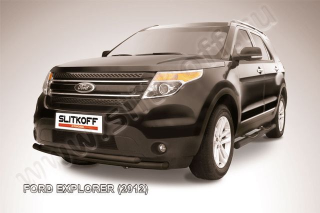 Защита Slitkoff переднего бампера d57/57 двойная ЧЕРНАЯ матовая для Ford Explorer V 2012-2015. Артикул FEX003B