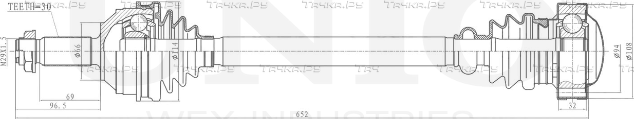 Вал приводной (Unio). Артикул CVJ-10107