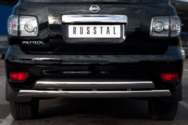 Защита RusStal заднего бампера d75х42/75х42 овалы (дуга) для Nissan Patrol Y62 2010-2014. Артикул PAZ-000896