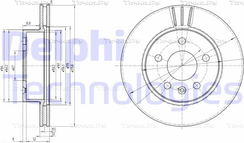 Тормозной диск Delphi передний для Mercedes-Benz V-Класс I (W638) 1996-2003. Артикул BG3296