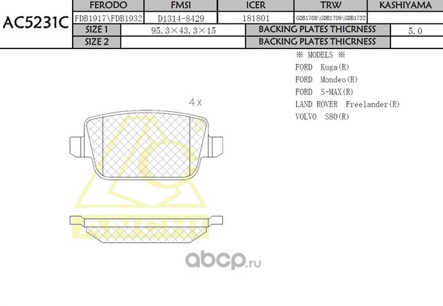 Тормозные колодки ANCHI AC5231C Anchi. Артикул AC5231C