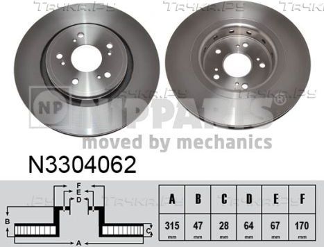 Тормозной диск Nipparts передний для Honda CR-V III 2007-2012. Артикул N3304062