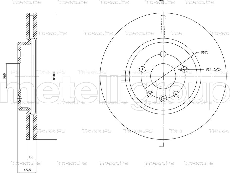 Тормозной диск Metelli передний для Opel Astra K 2015-2026. Артикул 23-1849C