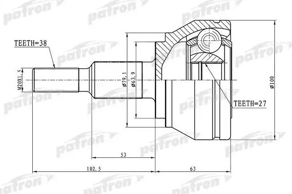 Шрус наружный (граната) Patron передний для Volkswagen Touareg I 2003-2010. Артикул PCV1633