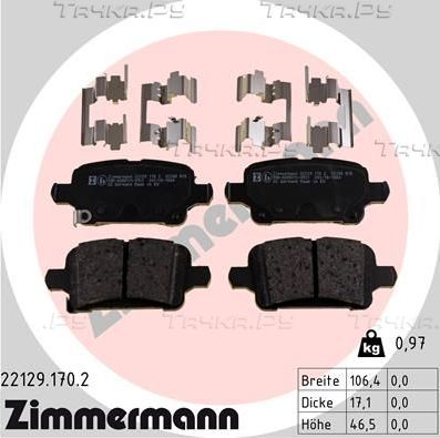 Тормозные колодки Zimmermann задние для Chevrolet Volt I 2016-2015. Артикул 22129.170.2