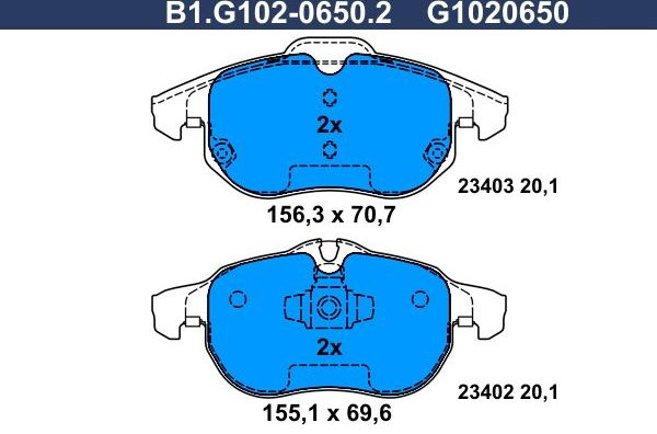 Тормозные колодки Galfer. Артикул B1.G102-0650.2