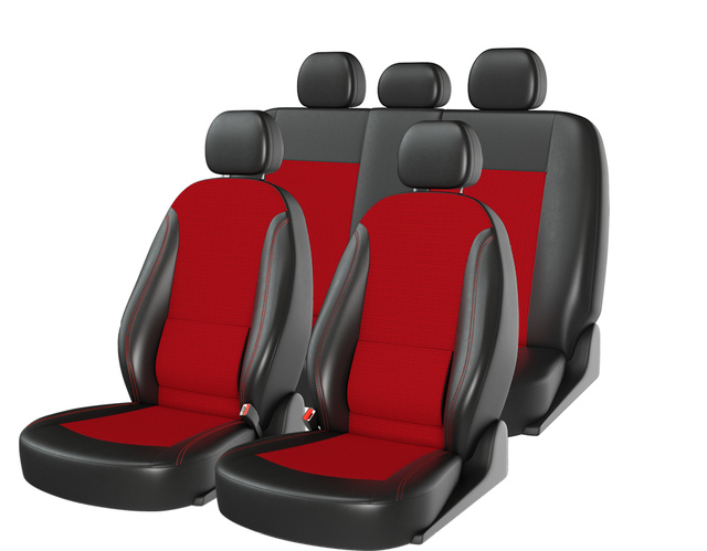 Чехлы универсальные CarFashion Atom Comfort на сидения авто, цвет Черный/Красный/Красный. Артикул 10965