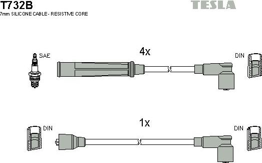 Высоковольтные провода (провода зажигания) (комплект) Tesla. Артикул T732B
