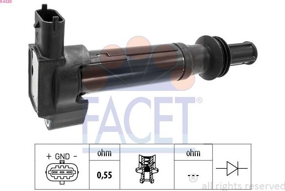 Катушка зажигания Facet OE Equivalent для Peugeot 3008 II 2016-2026. Артикул 9.6520