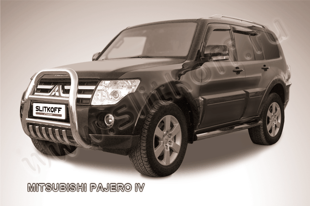 Кенгурятник Slitkoff d76 высокий с защитой картера для Mitsubishi Pajero IV 2011-2026. Артикул MPJ001