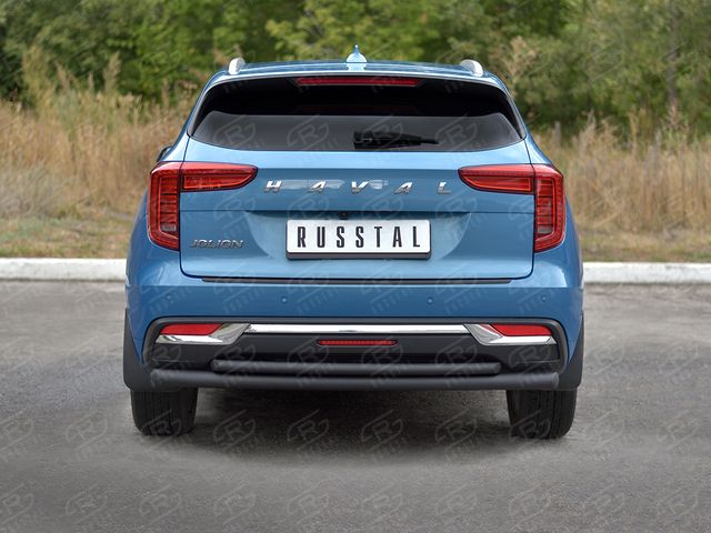 Защита RusStal заднего бампера d63 секции-d42 дуга для Haval Jolion 1.5 2WD 2021-2026 Черная. Артикул HJOLZ-003995CH