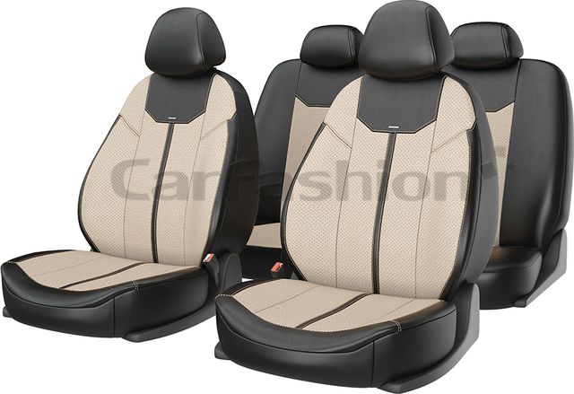 Чехлы универсальные CarFashion Mustang на сидения авто, цвет Бежевый/Черный/Бежевый. Артикул 10027