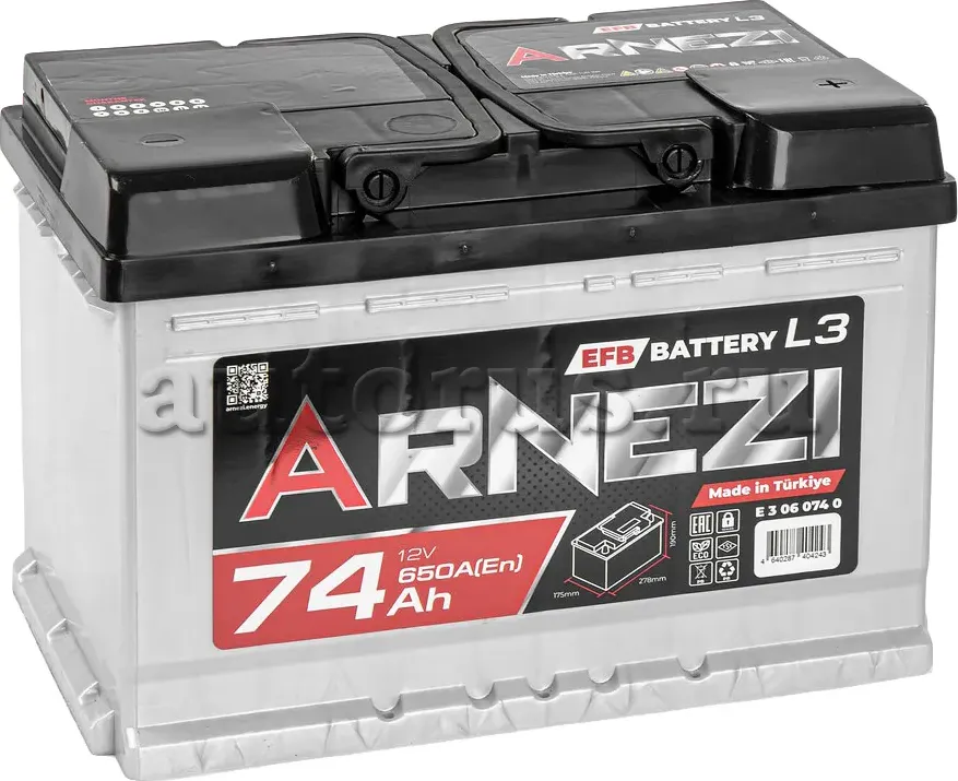 Аккумулятор Arnezi EFB Start 74 А/ч обратный R(+) 278х175х190 L3 EN650 A Arnezi. Артикул E3060740