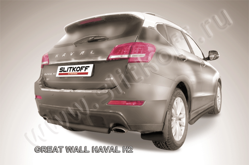 Защита Slitkoff заднего бампера d57 короткая для Haval H2 2014-2021 Черная. Артикул HavH2007B