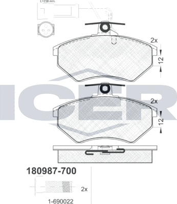 Тормозные колодки Icer передние для Audi 80 V (B4) 1991-1992. Артикул 180987-700