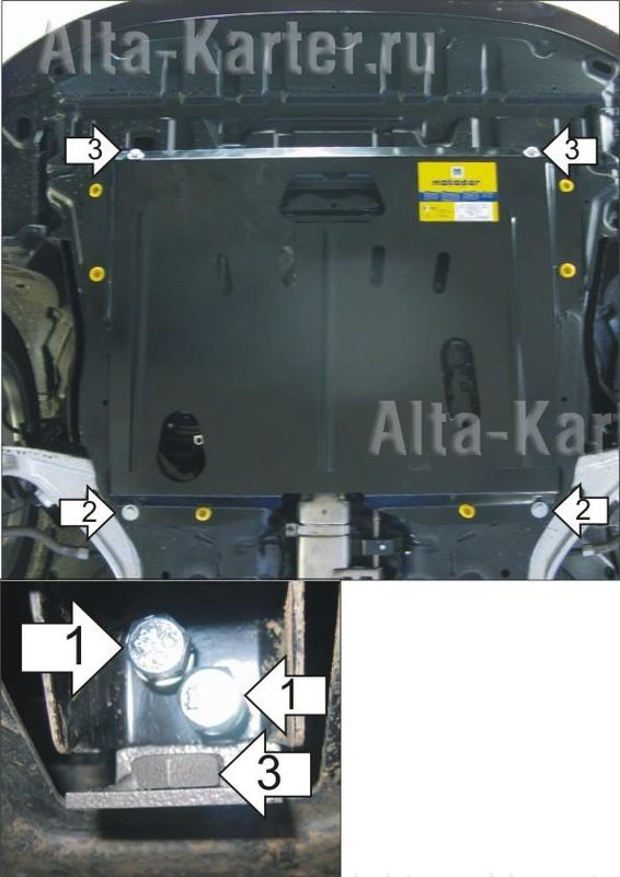 Защита Мотодор для картера, КПП Nissan Teana J32 2008-2014. Артикул 01435