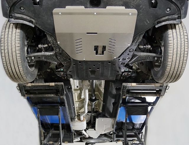 Защита алюминиевая ТСС (4 мм) для картера, КПП, бака и дифференциала Hyundai Santa Fe IV рестайлинг 2020-2024. Артикул ZKTCC00481K