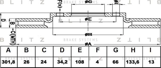 Диск тормозной PEUGEOT 308 07- перед.вент. (Blitz). Артикул BS0405