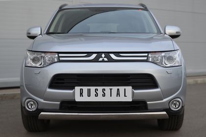 Защита RusStal переднего бампера d75х42 овал (дуга) для Mitsubishi Outlander III 2012-2014. Артикул MRZ-001051
