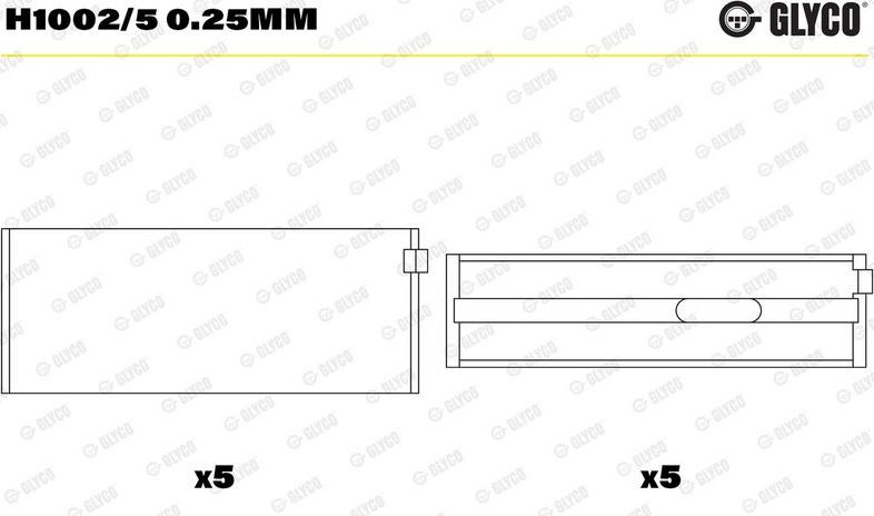 Вкладыши коренные Glyco для Mercedes-Benz Sprinter 906 2008-2026. Артикул H1002/5 0.25mm