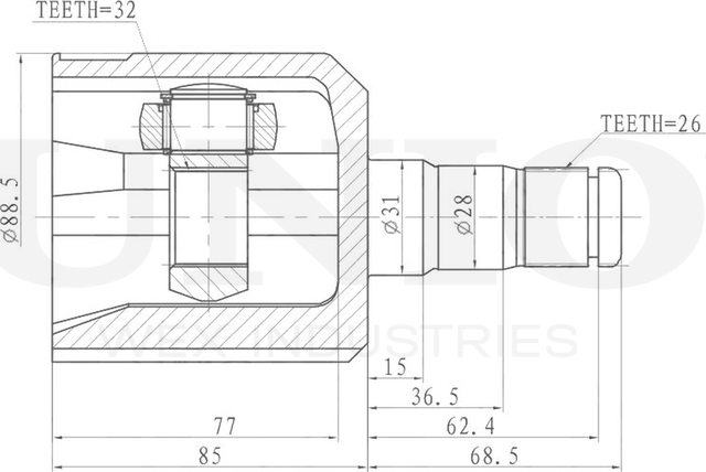 ШРУС внутренний (Unio). Артикул CVJ-30004