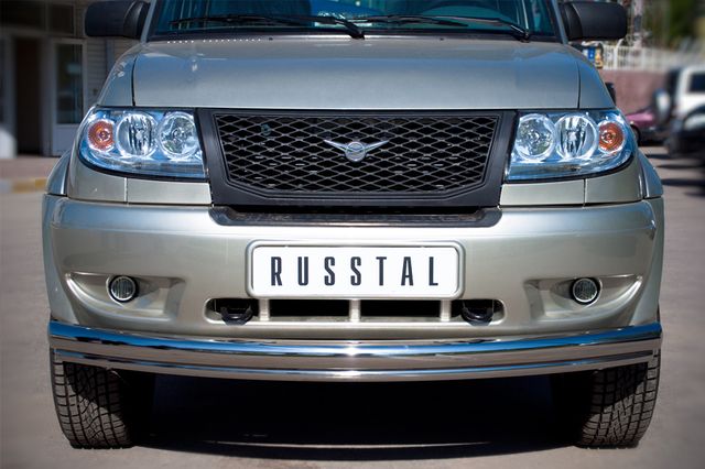 Защита RusStal переднего бампера d76/42 (дуга) для УАЗ Patriot 2005-2014. Артикул UPZ-000503