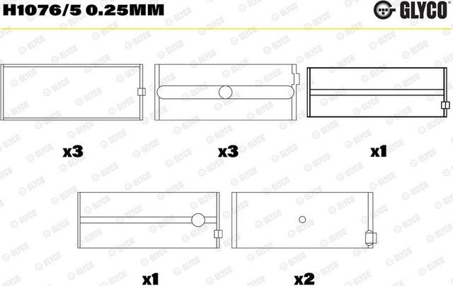 Вкладыши коренные Glyco для Ford Transit V 1994-2000. Артикул H1076/5 0.25mm