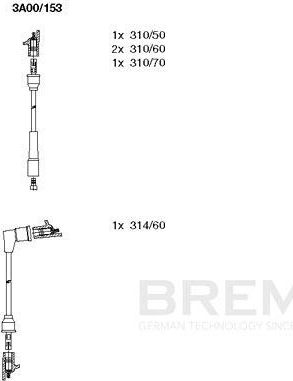 Высоковольтные провода (провода зажигания) (комплект) Bremi для ВАЗ 2105 1988-2001. Артикул 3A00/153