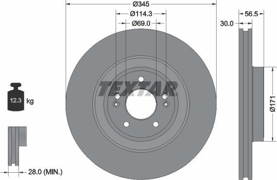 Тормозной диск Textar Pro+ передний для Genesis G70 I 2017-2026. Артикул 92314805