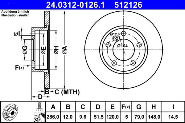 Тормозной диск ATE PowerDisc передний для BMW Z3 I 1995-2002. Артикул 24.0312-0126.1